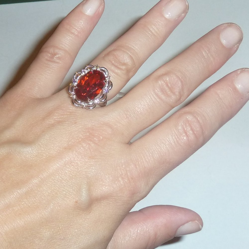 Gorgeous Ruby Ring 1.74 Cts. & White Sapphire, 925 Silver Plated, Size 6, New!